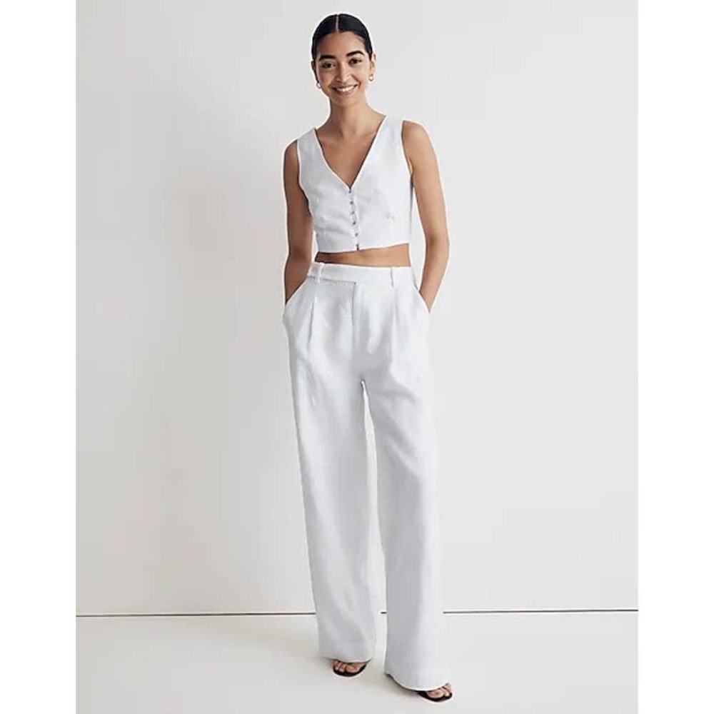 Madewell The Harlow Wide Leg White Pants Women's NWT Size 12 100% Linen